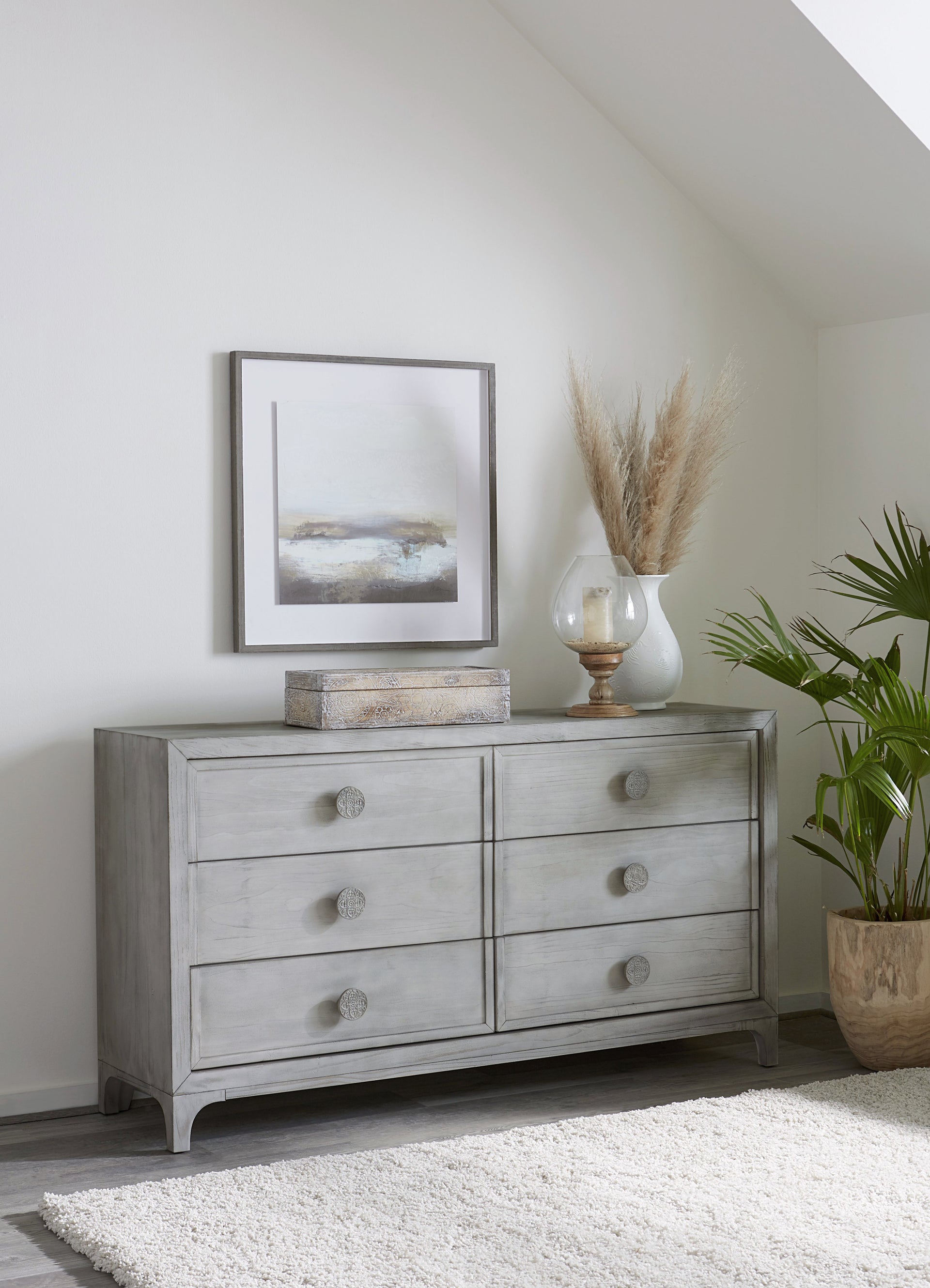 Boho Chic Six-Drawer Dresser in Washed White - What A Room