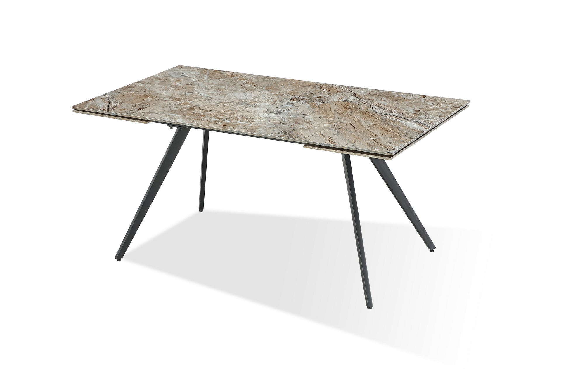 Lucia Double Extension Stone Top Metal Leg Dining Table in Rich Brown and Black - What A Room