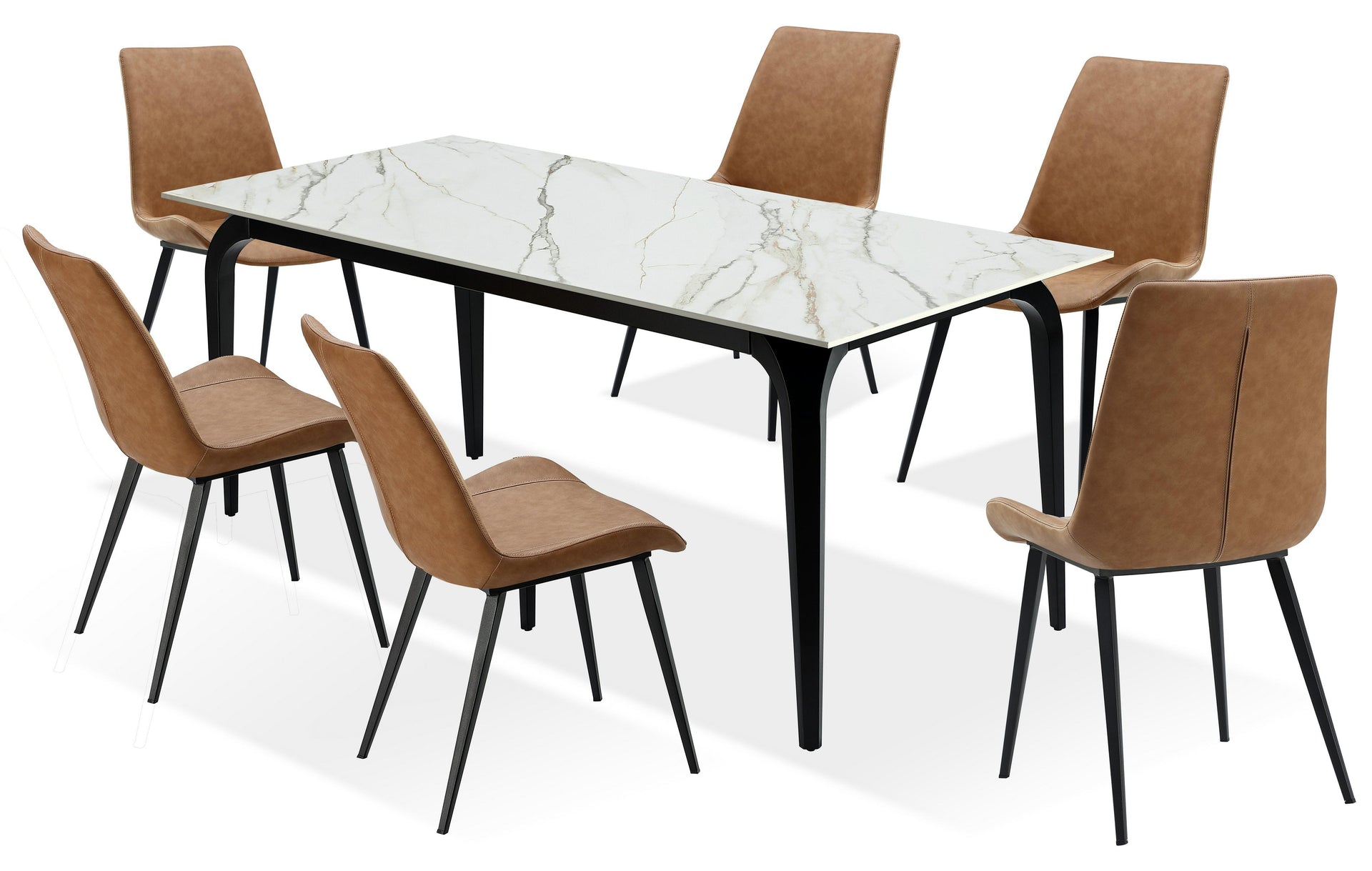 Nicoya Stone Top Rectangular Dining Table in Pumpkin Spice Stone and Black Metal - What A Room