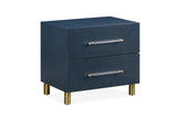 Argento Two Drawer USB Charging Nightstand in Navy Blue and Burnished Brass - What A Room