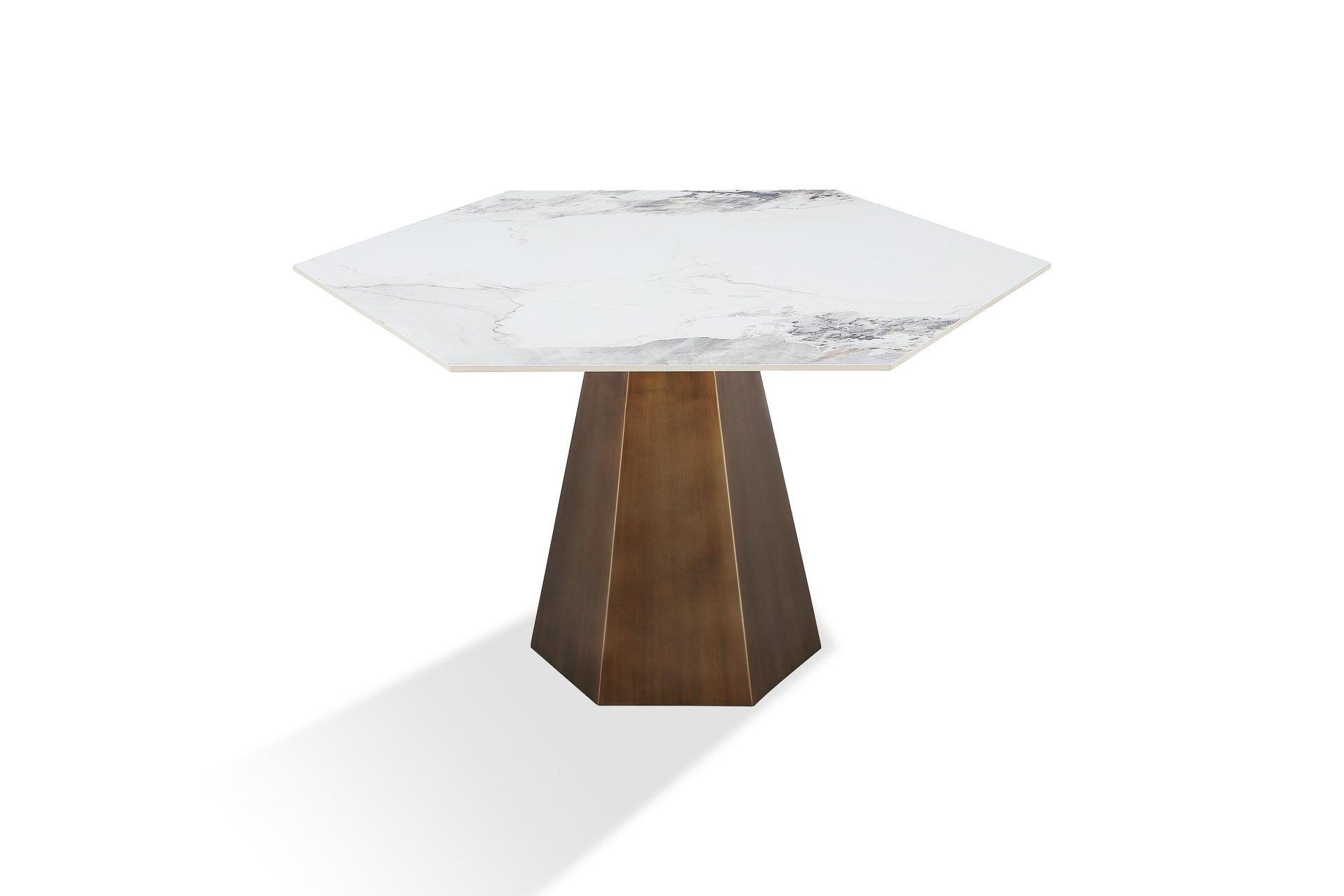 Balos Stone Top Hexagonal Dining Table in Chanelle and Bronze - What A Room