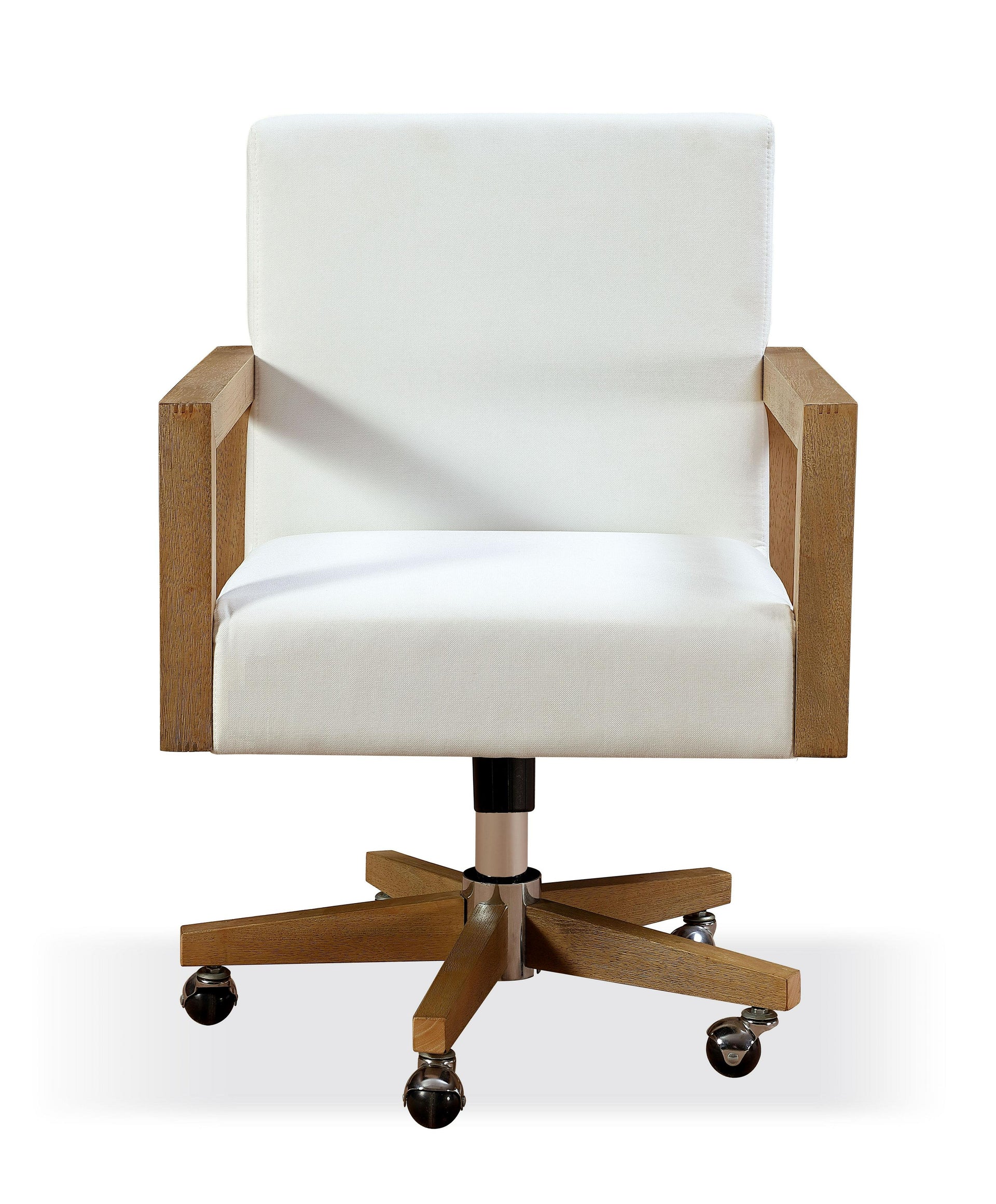One Wood Frame Home Office Chair in Solid Wood and White Canvas - What A Room