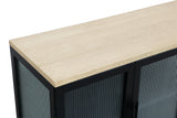 Aere Four Door Ribbed Glass, Metal and Wood Sideboard in Natural Ash and Black - What A Room