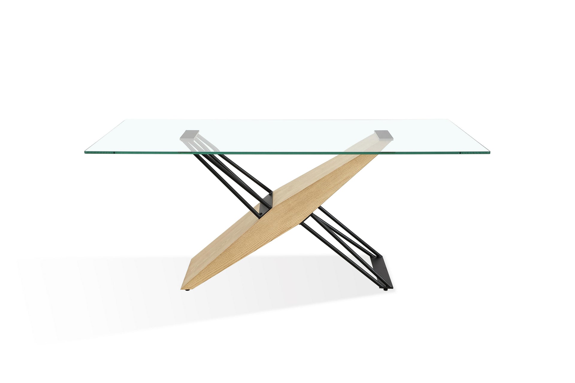 Aere Glass, Wood and Metal Rectangular Dining Table in Natural Ash and Black - What A Room
