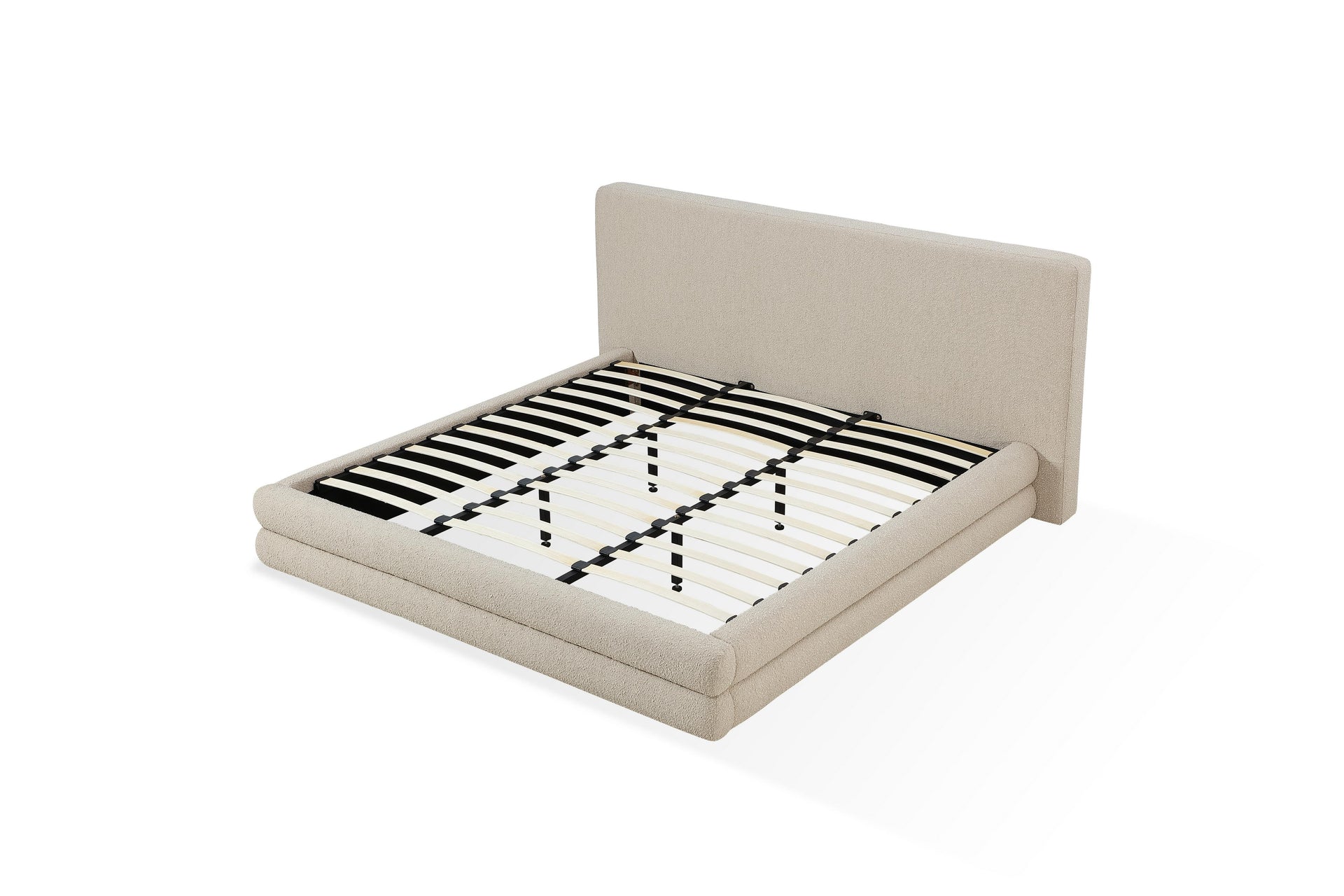 Maya Upholstered Platform Bed in Brun Boucle - What A Room