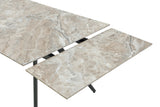 Lucia Double Extension Stone Top Metal Leg Dining Table in Rich Brown and Black - What A Room