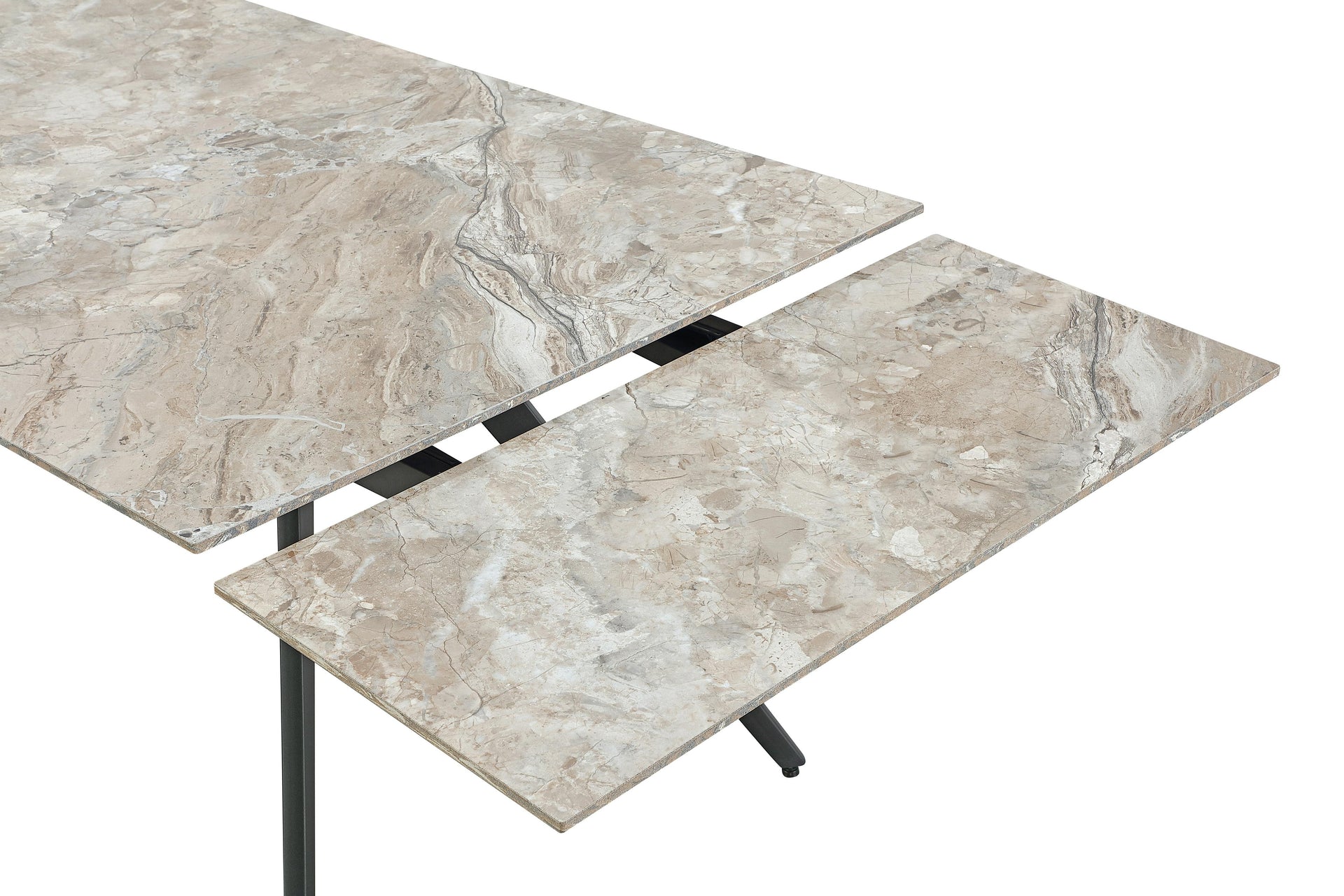 Lucia Double Extension Stone Top Metal Leg Dining Table in Rich Brown and Black - What A Room