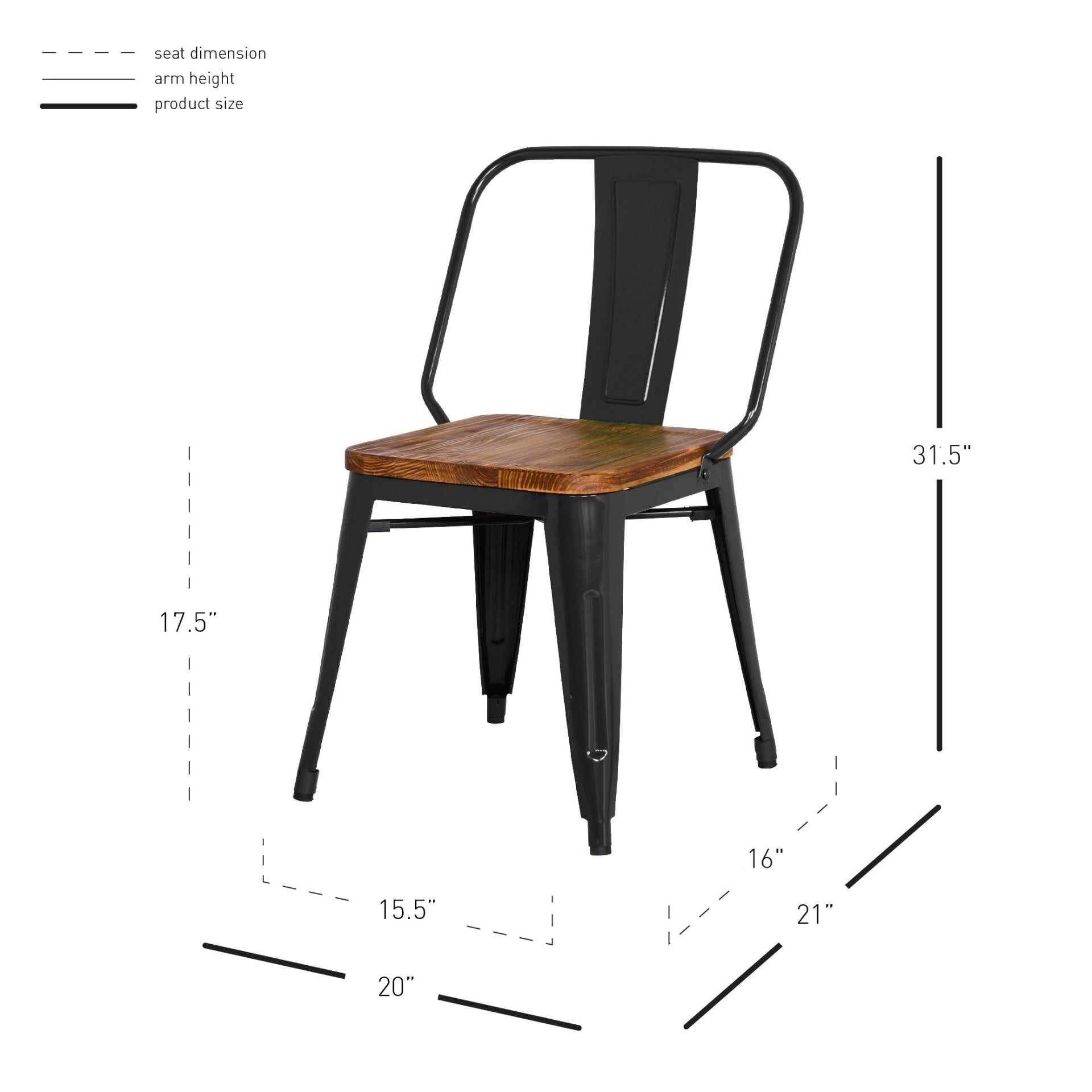 Brian Metal Dining Side Chair Wood Seat (Set of 4) - What A Room