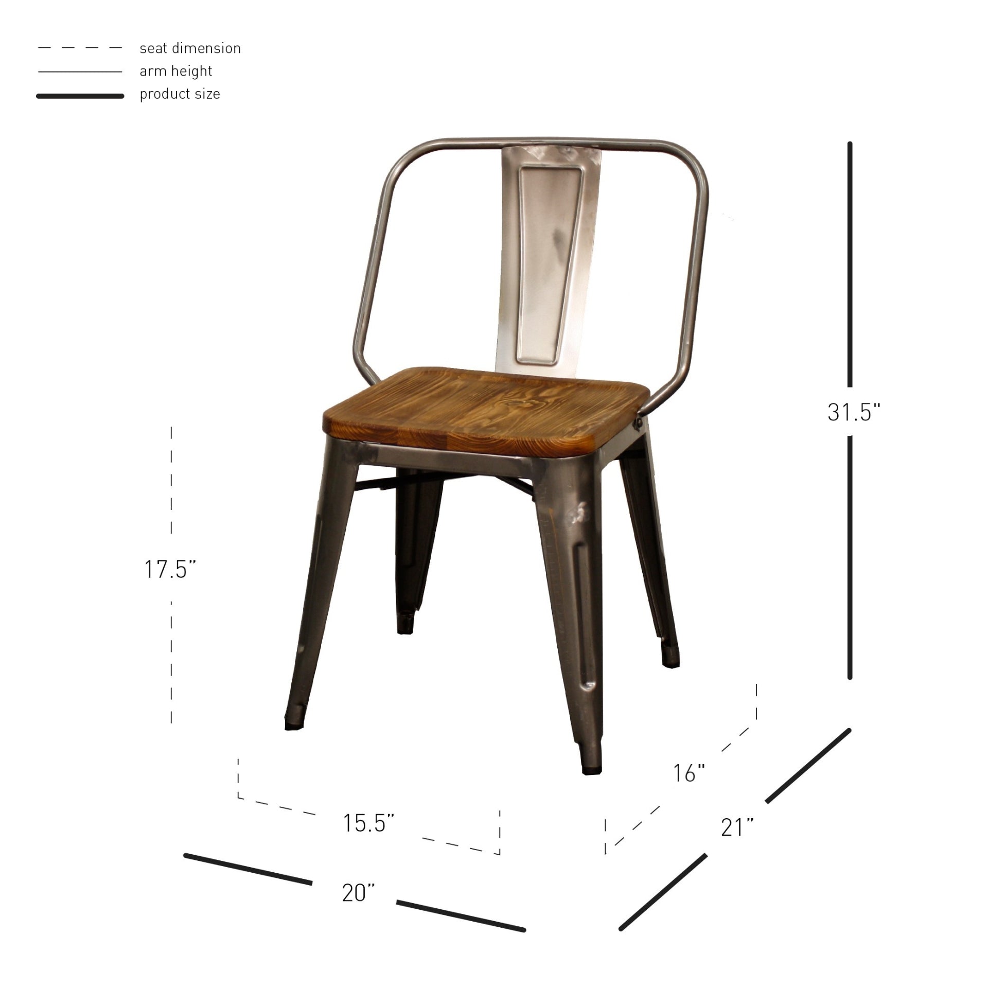 Brian Metal Dining Side Chair Wood Seat (Set of 4) - What A Room