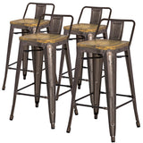 Metropolis Low Back Stool Wood Seat (Set of 4) - What A Room