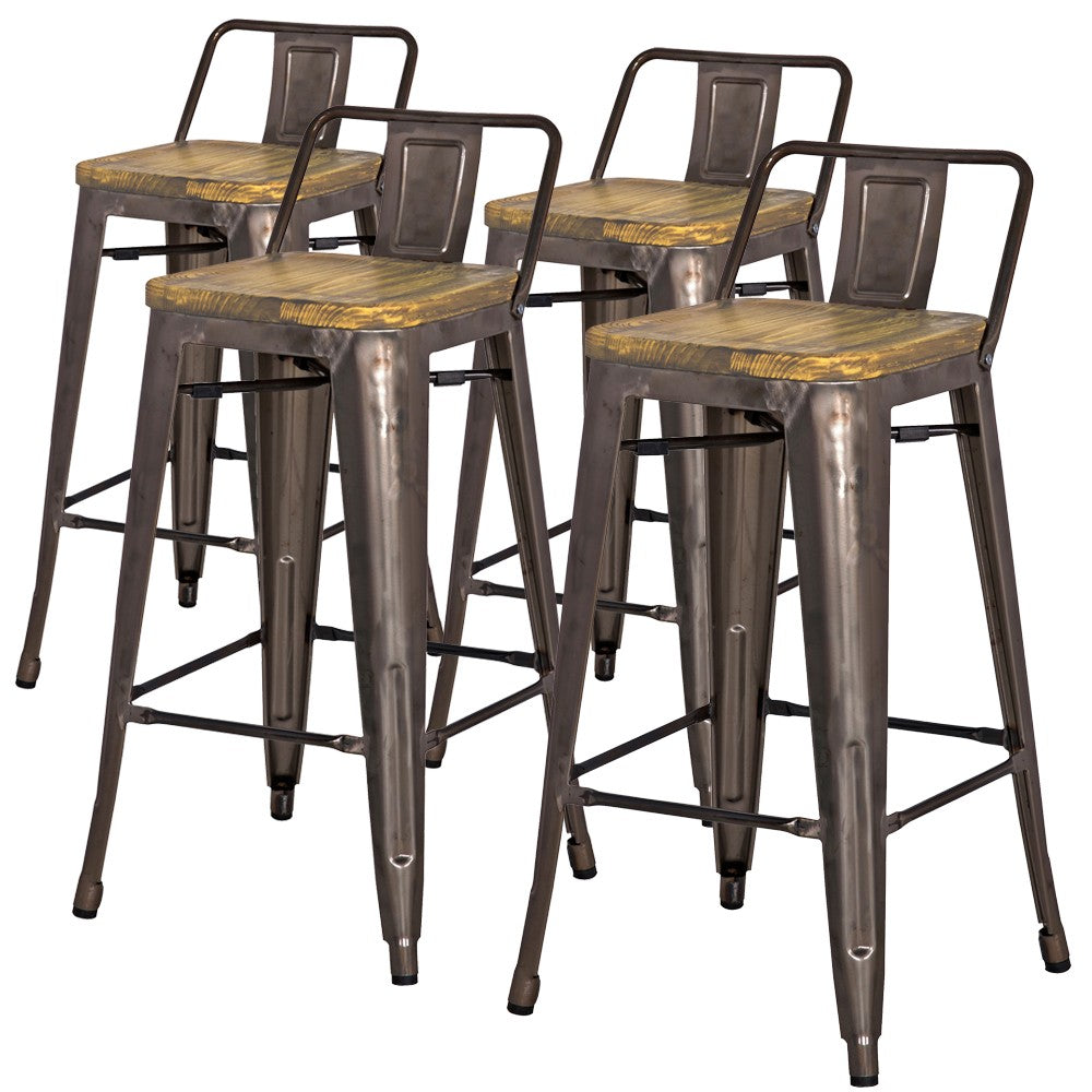 Metropolis Low Back Stool Wood Seat (Set of 4) - What A Room