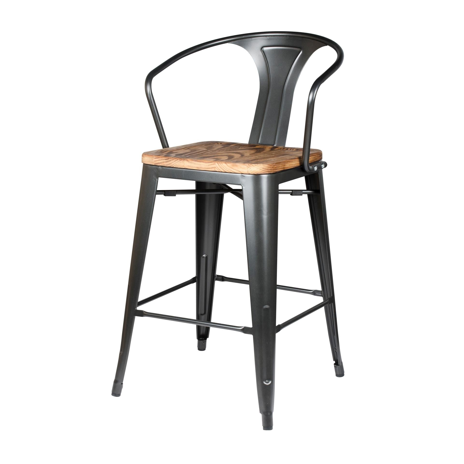 Metropolis  Metal Counter Stool Wood Seat (Set of 4) - What A Room