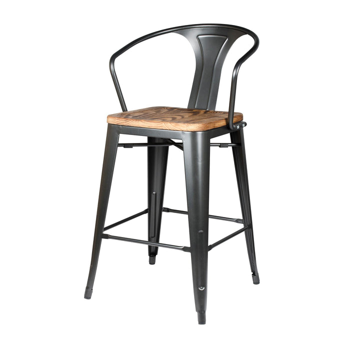 Metropolis  Metal Counter Stool Wood Seat (Set of 4) - What A Room