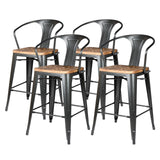Metropolis  Metal Counter Stool Wood Seat (Set of 4) - What A Room