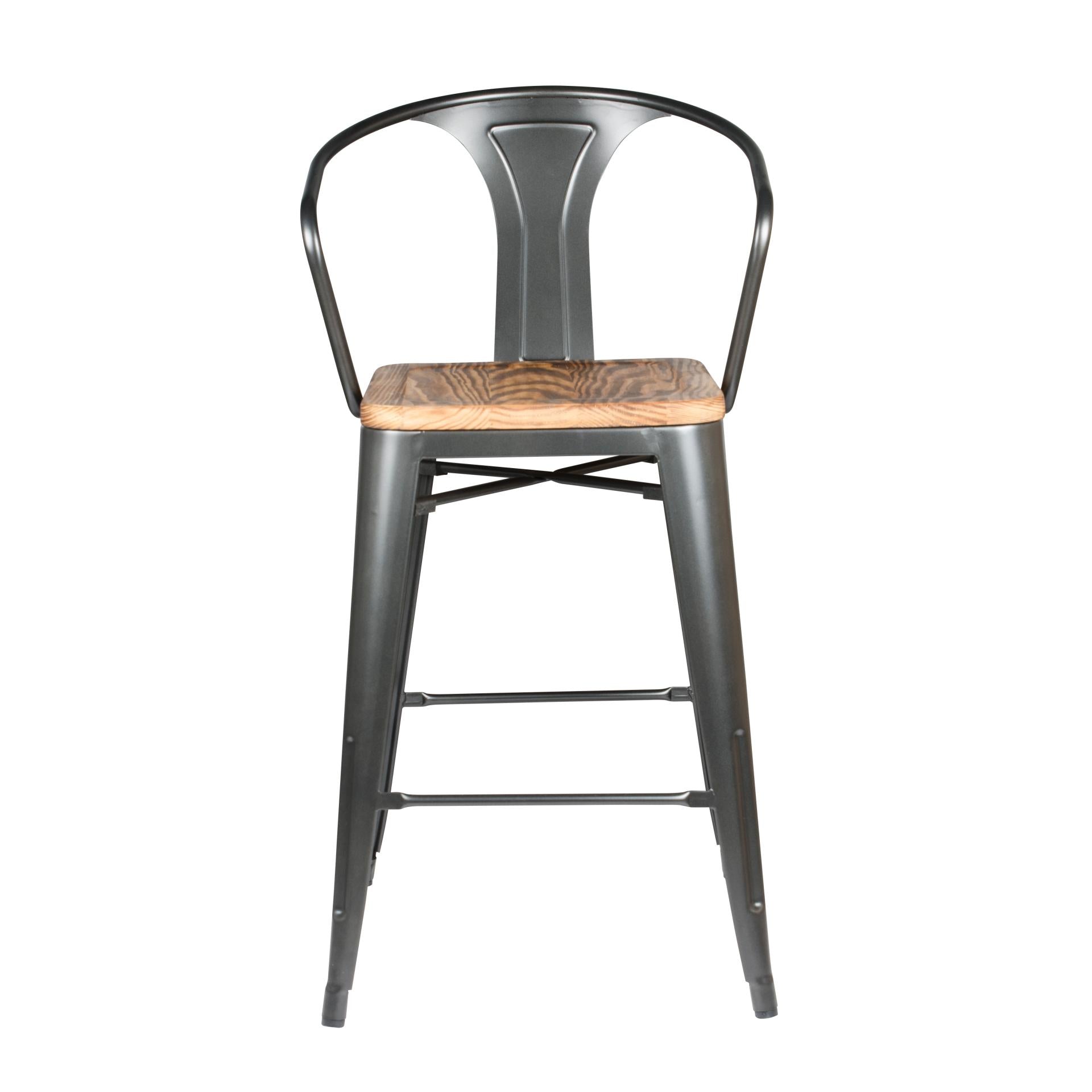 Metropolis  Metal Counter Stool Wood Seat (Set of 4) - What A Room