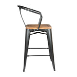 Metropolis  Metal Counter Stool Wood Seat (Set of 4) - What A Room
