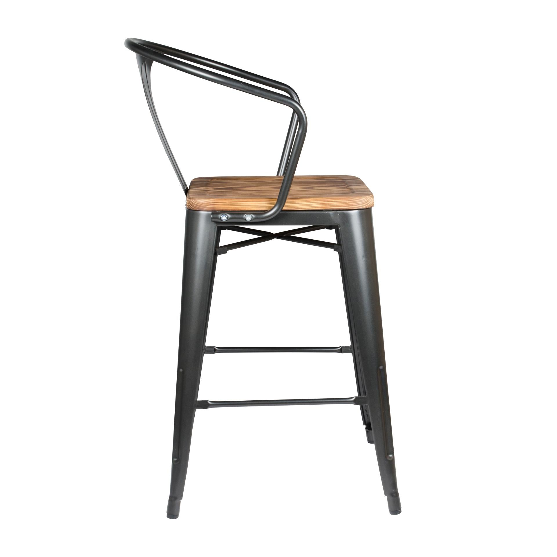 Metropolis  Metal Counter Stool Wood Seat (Set of 4) - What A Room