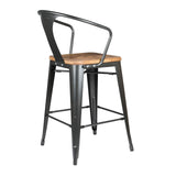 Metropolis  Metal Counter Stool Wood Seat (Set of 4) - What A Room