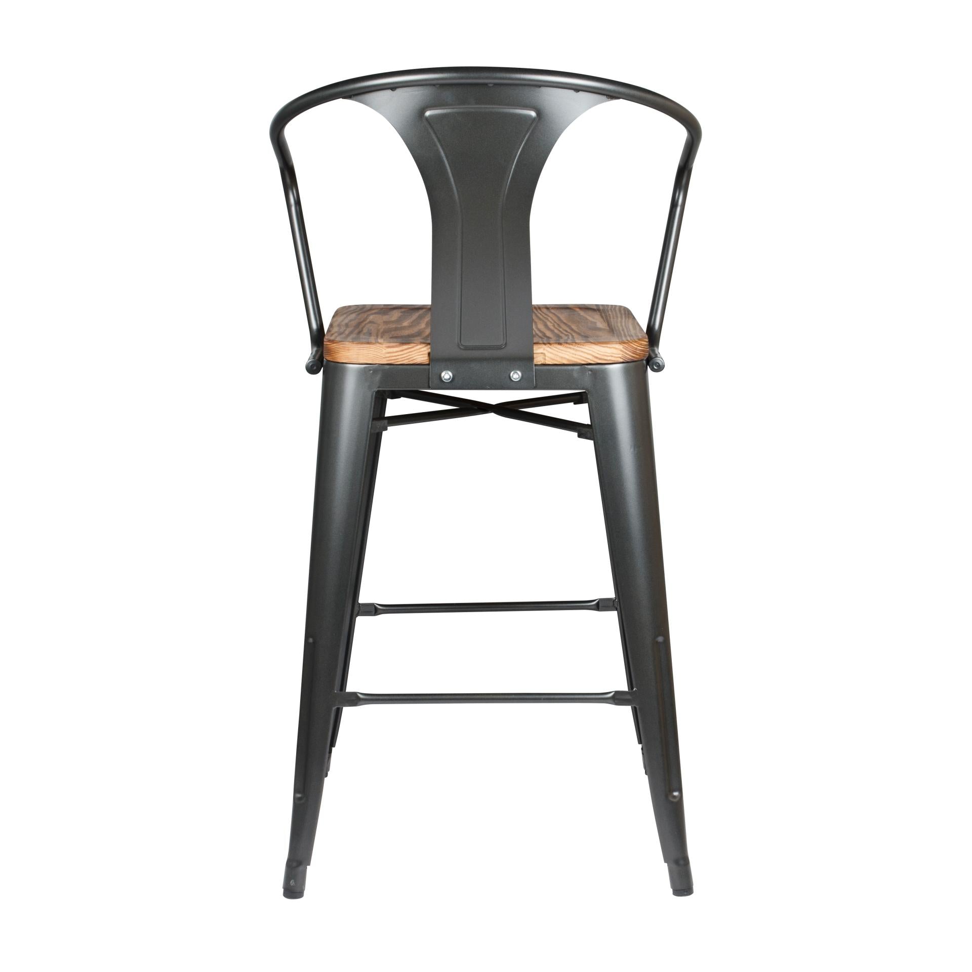 Metropolis  Metal Counter Stool Wood Seat (Set of 4) - What A Room
