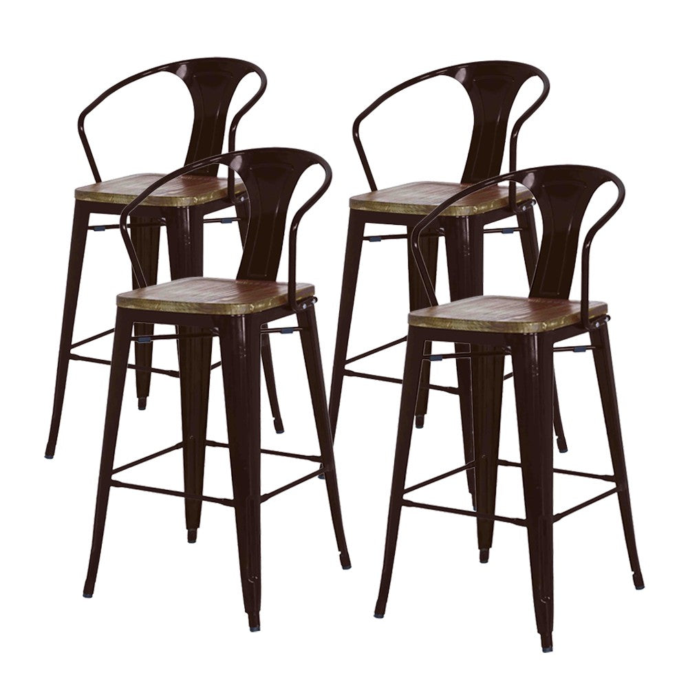 Metropolis  Metal Bar Stool Wood Seat (Set of 4) - What A Room