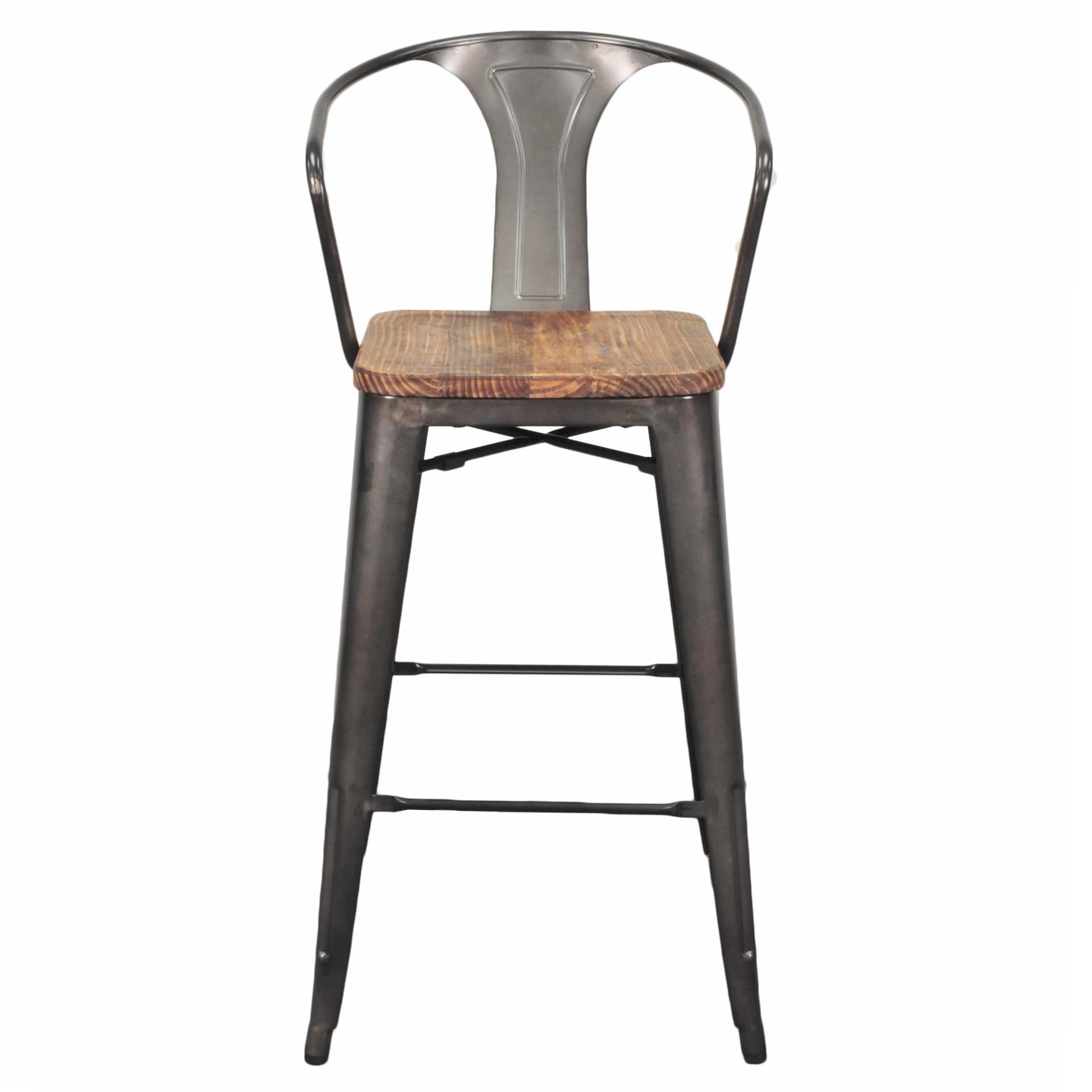 Metropolis  Metal Bar Stool Wood Seat (Set of 4) - What A Room