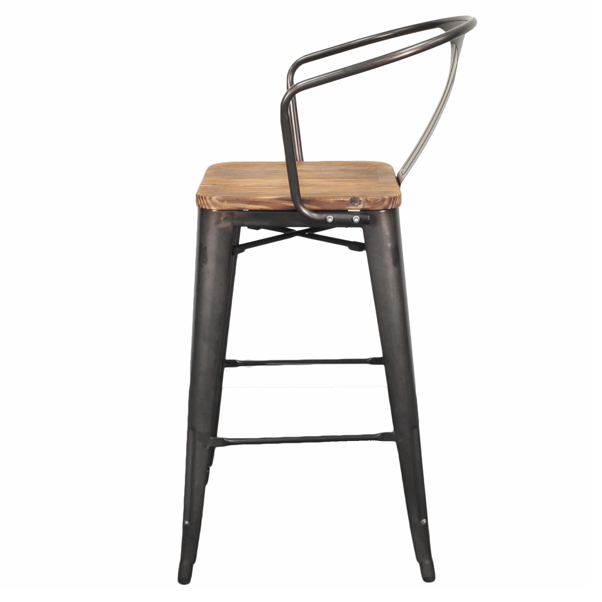 Metropolis  Metal Bar Stool Wood Seat (Set of 4) - What A Room