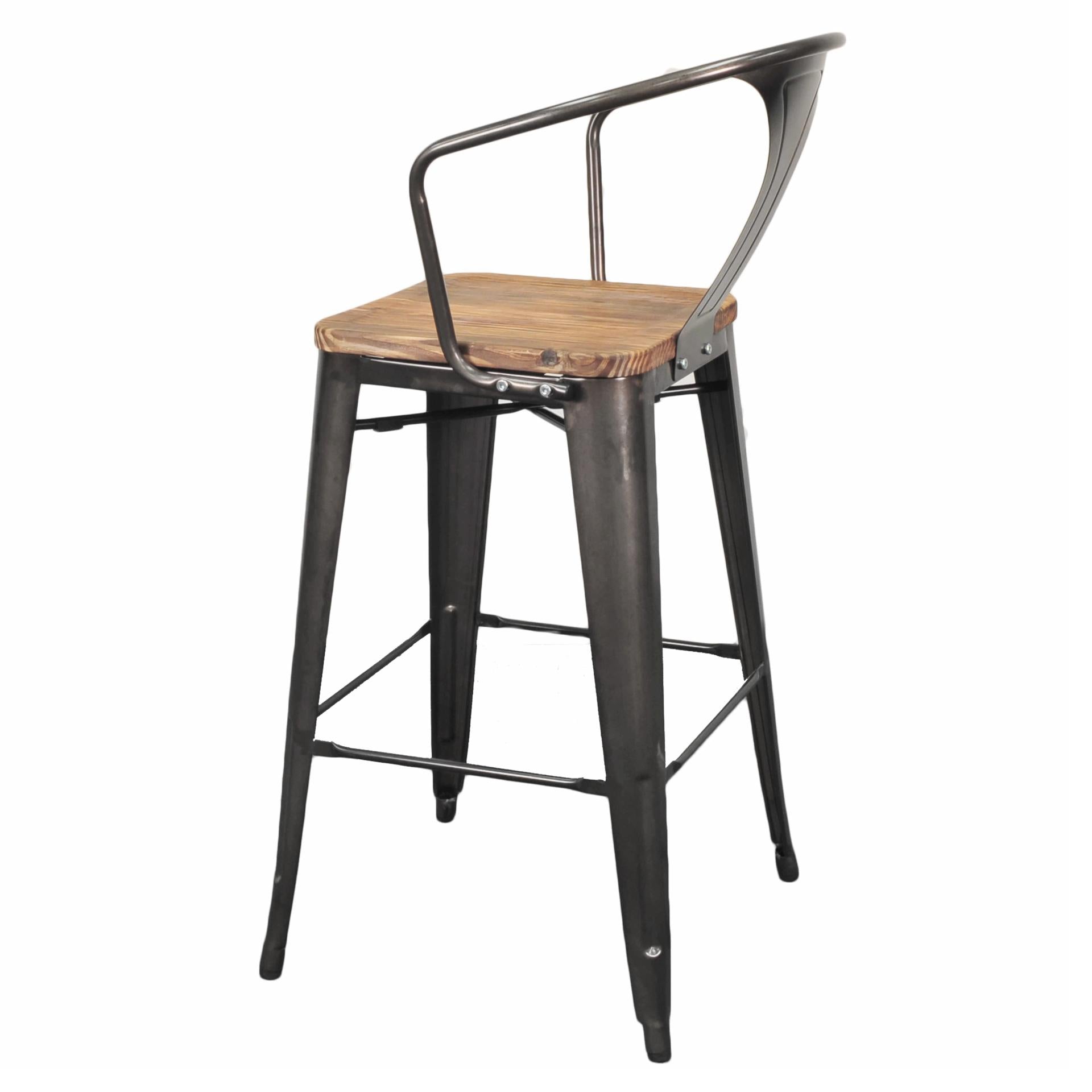 Metropolis  Metal Bar Stool Wood Seat (Set of 4) - What A Room