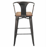 Metropolis  Metal Bar Stool Wood Seat (Set of 4) - What A Room