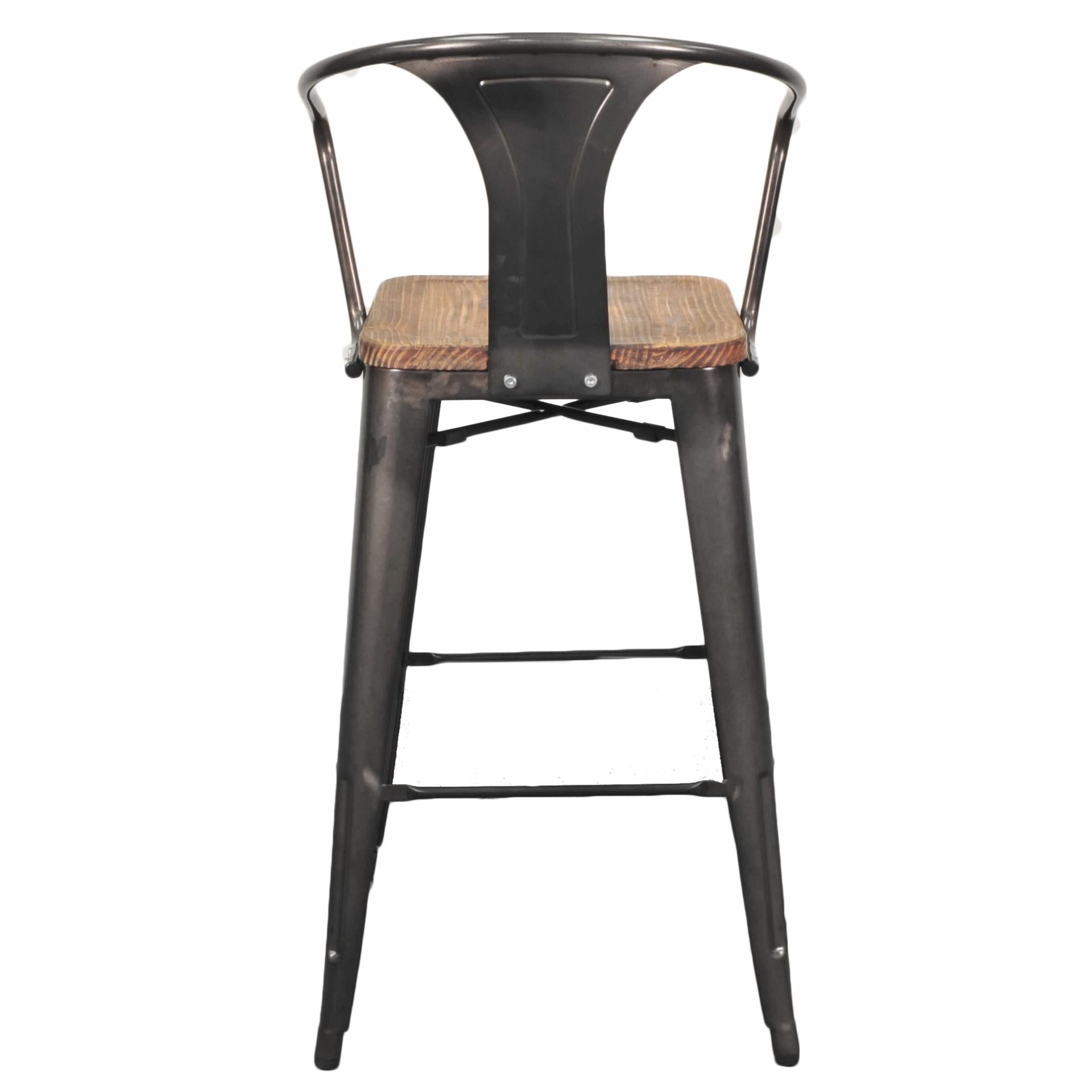 Metropolis  Metal Bar Stool Wood Seat (Set of 4) - What A Room