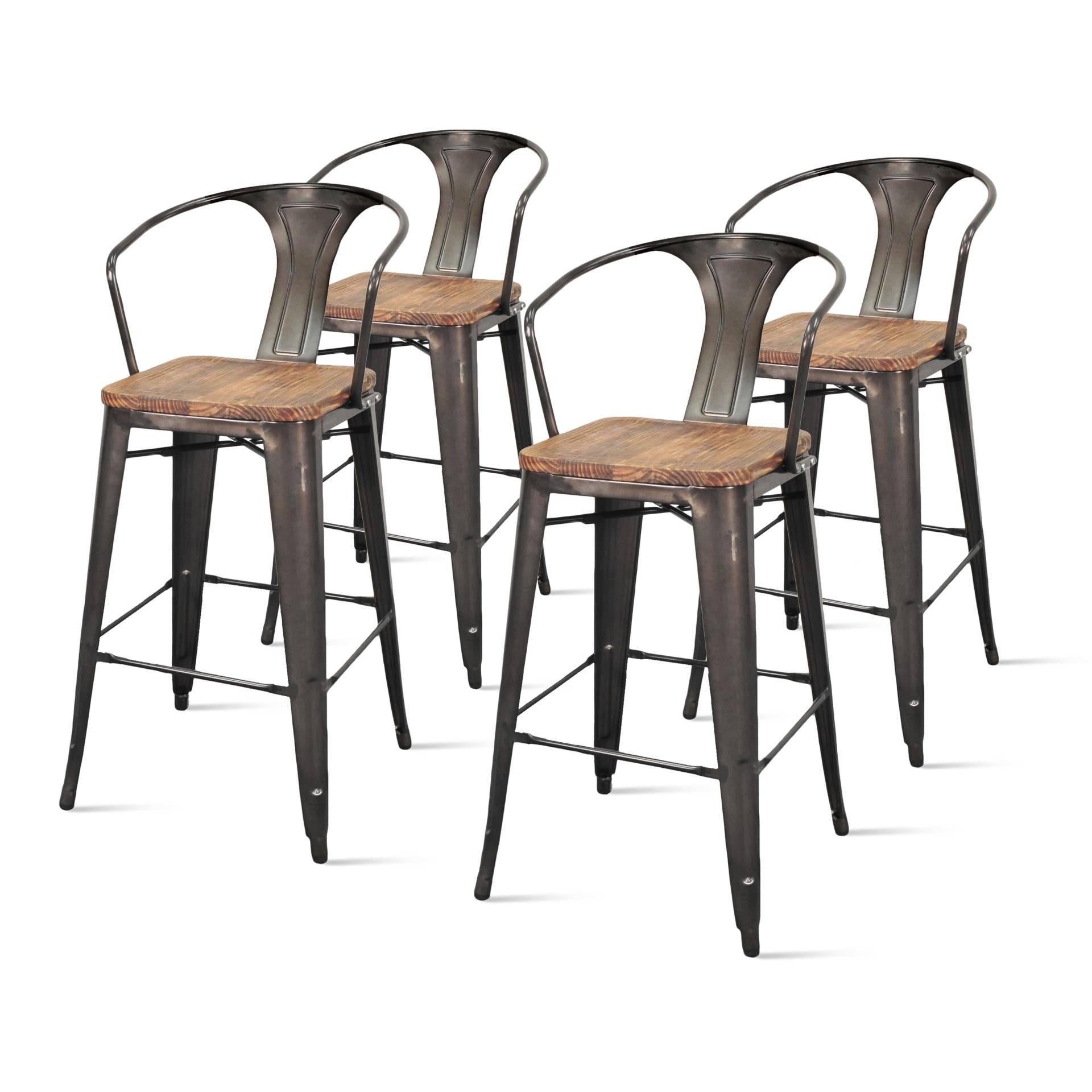 Metropolis  Metal Bar Stool Wood Seat (Set of 4) - What A Room