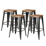 Metropolis Backless Counter Stool  Wood Seat (Set of 4) - What A Room