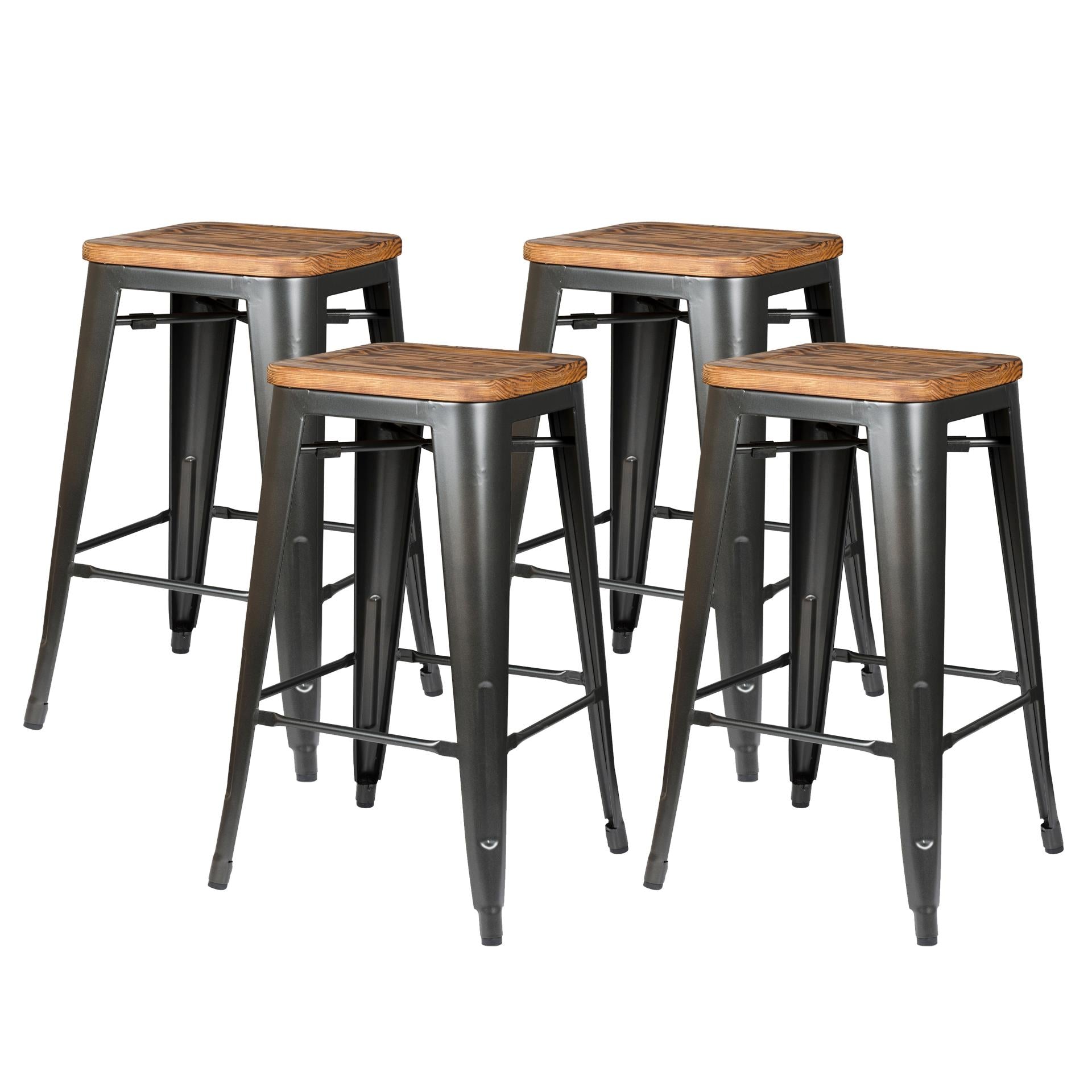 Metropolis Backless Counter Stool  Wood Seat (Set of 4) - What A Room