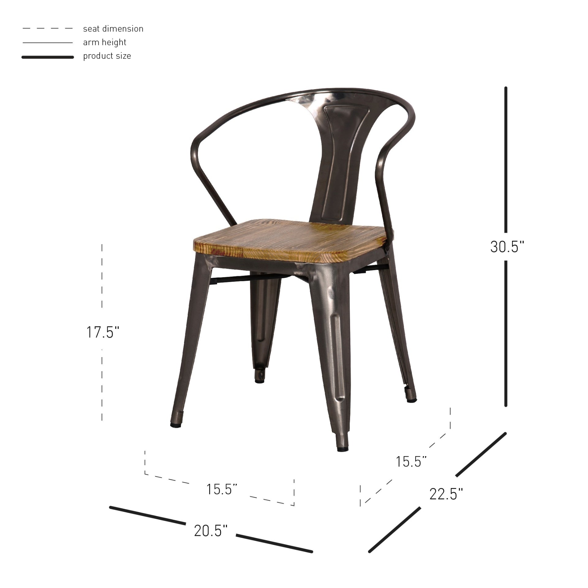Metropolis Metal Dining Side Arm Chair Wood Seat (Set of 4) - What A Room