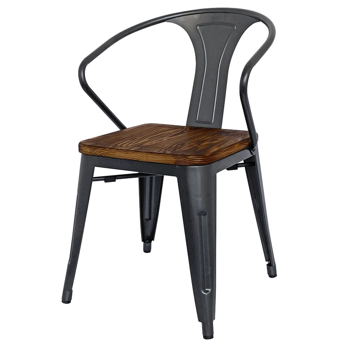 Metropolis Metal Dining Side Arm Chair Wood Seat (Set of 4) - What A Room