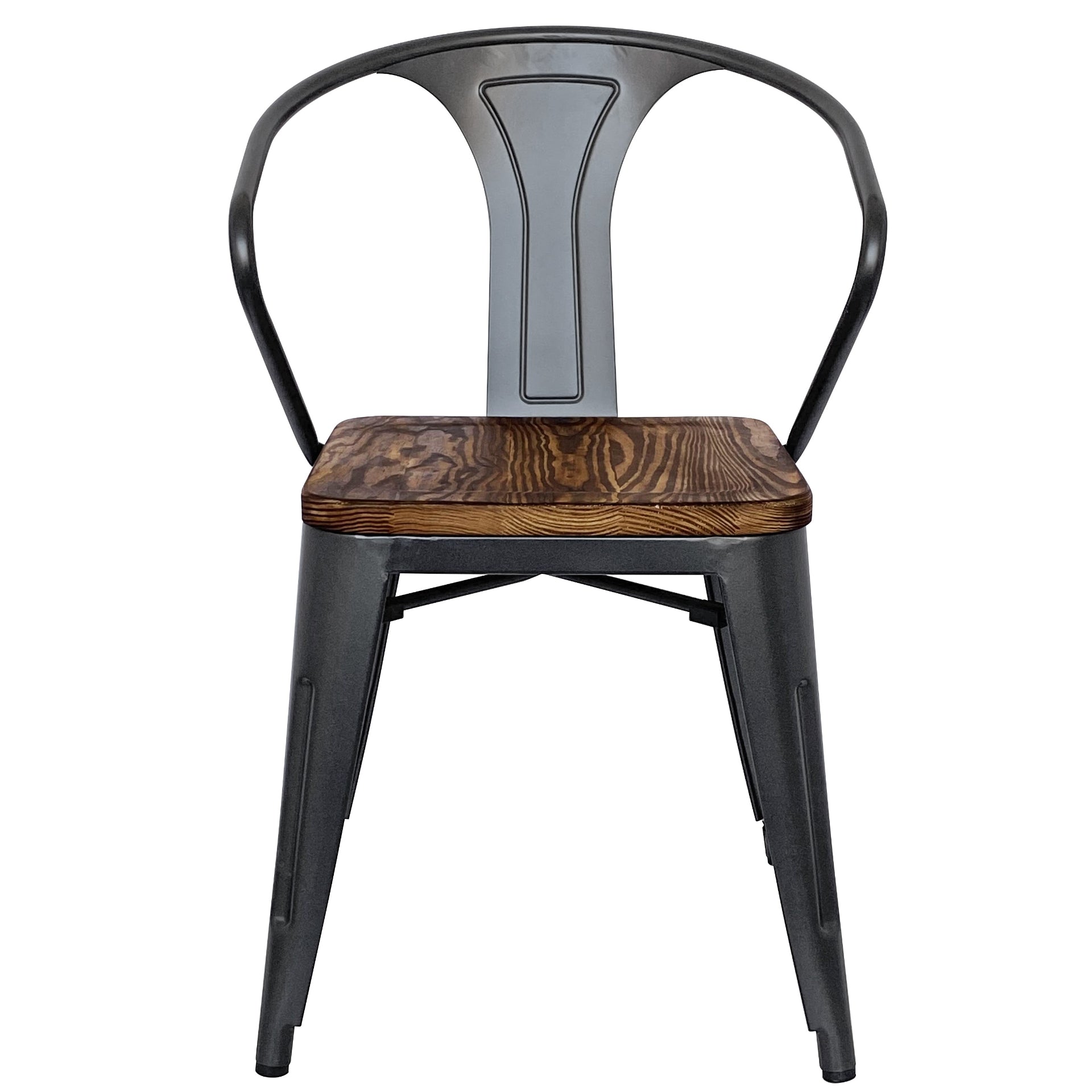 Metropolis Metal Dining Side Arm Chair Wood Seat (Set of 4) - What A Room