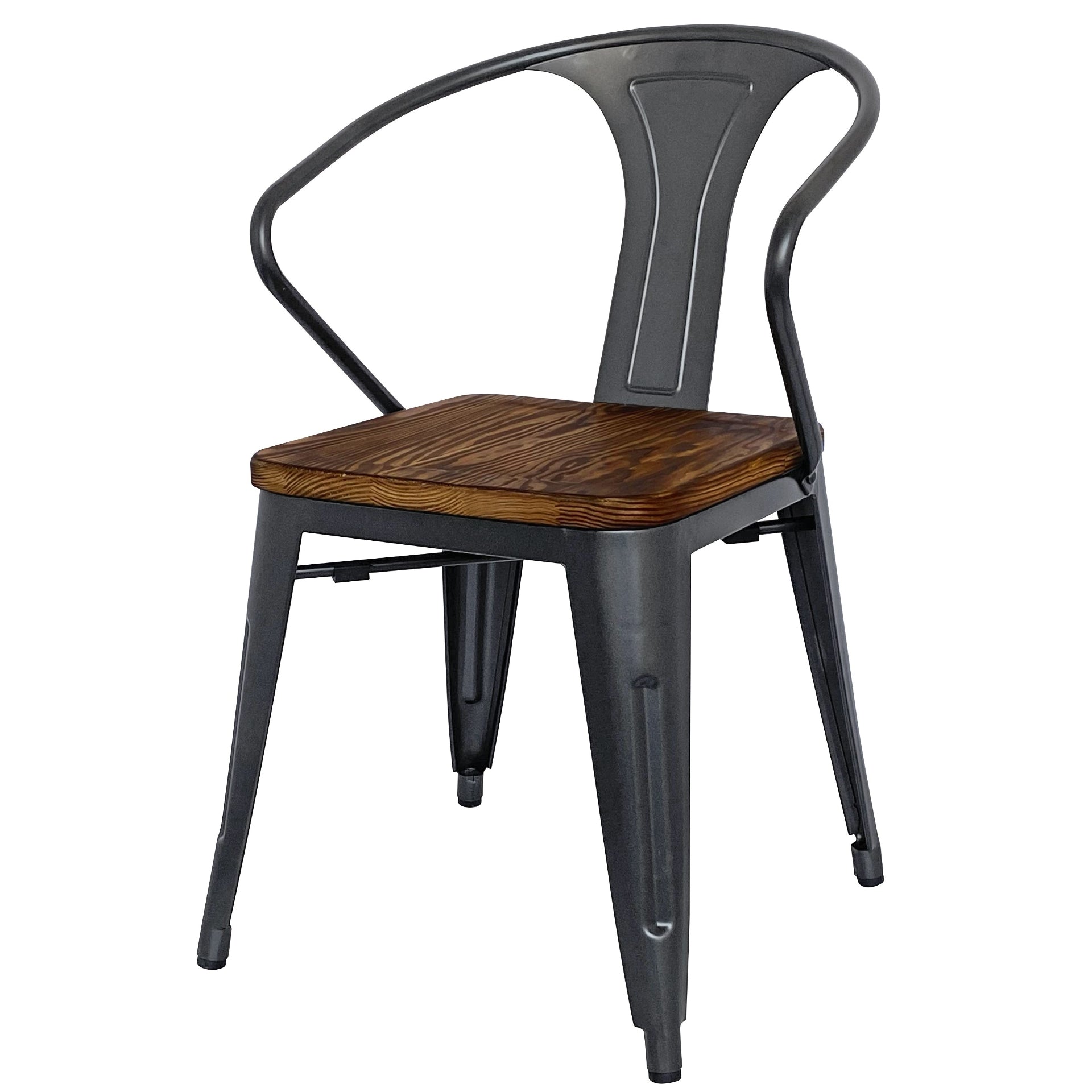 Metropolis Metal Dining Side Arm Chair Wood Seat (Set of 4) - What A Room