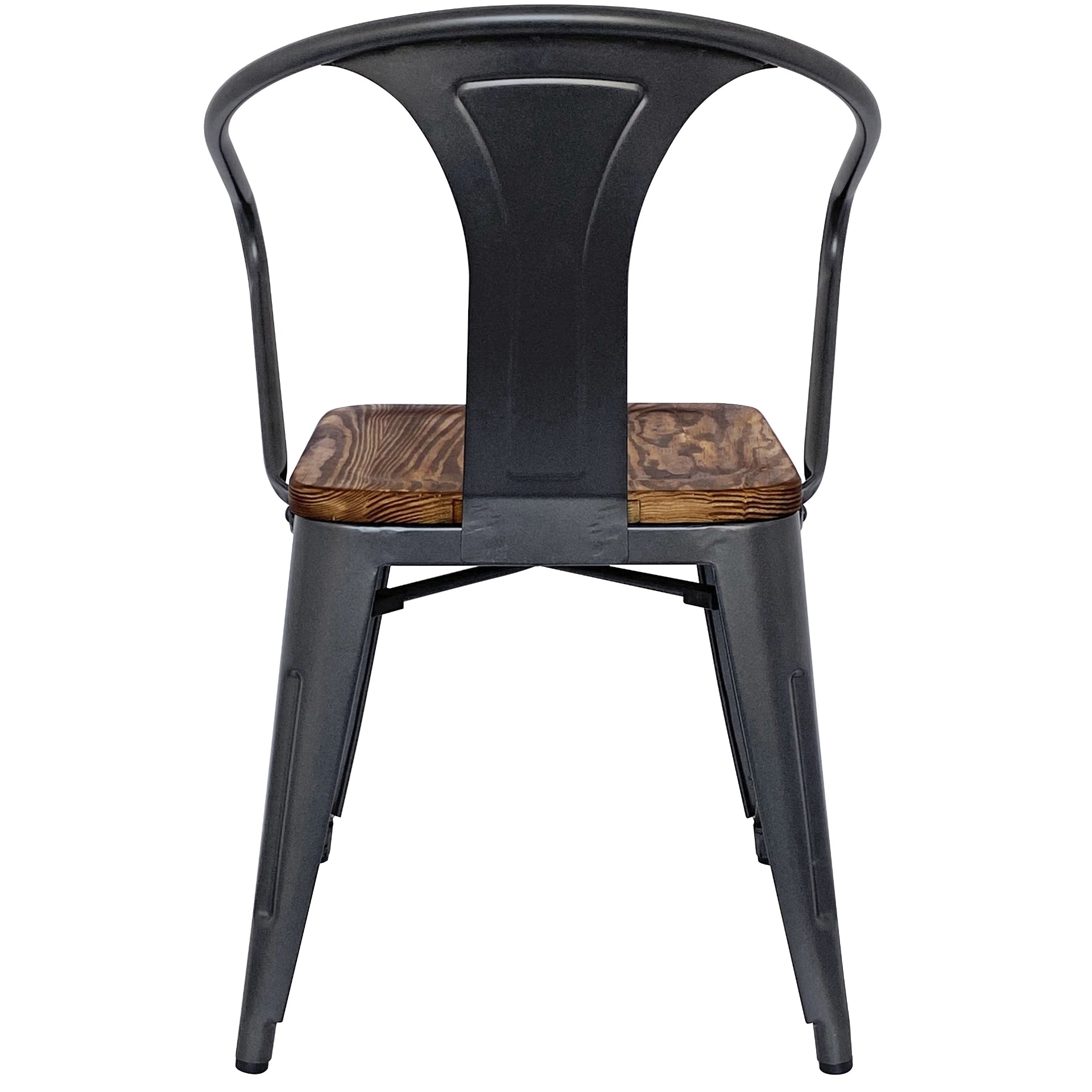 Metropolis Metal Dining Side Arm Chair Wood Seat (Set of 4) - What A Room
