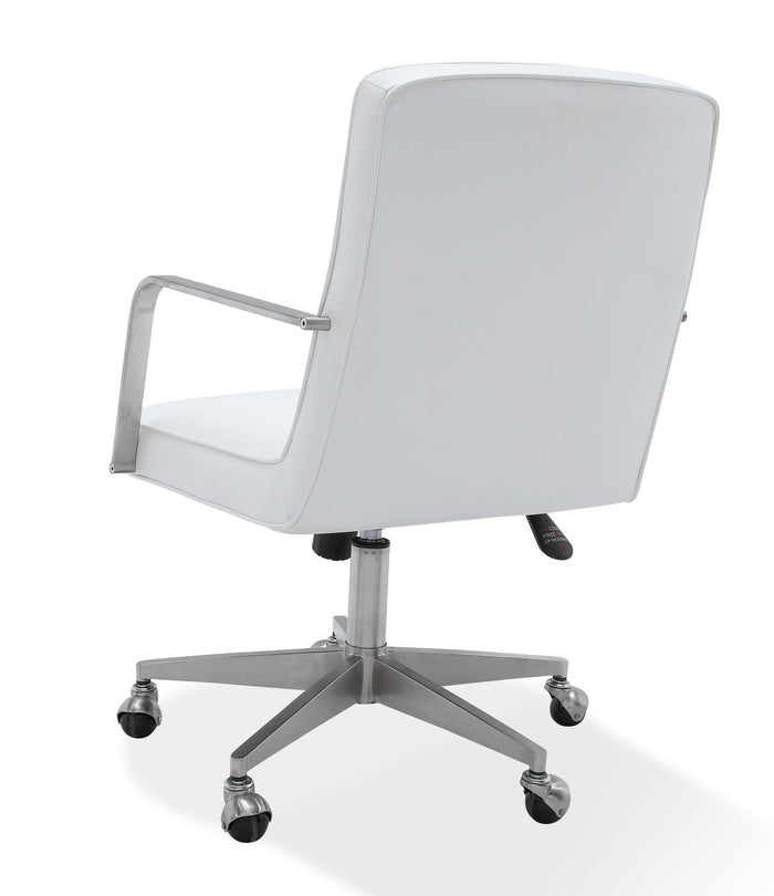 One Metal Frame Home Office Chair in Brushed Stainless Steel and White Leather - What A Room
