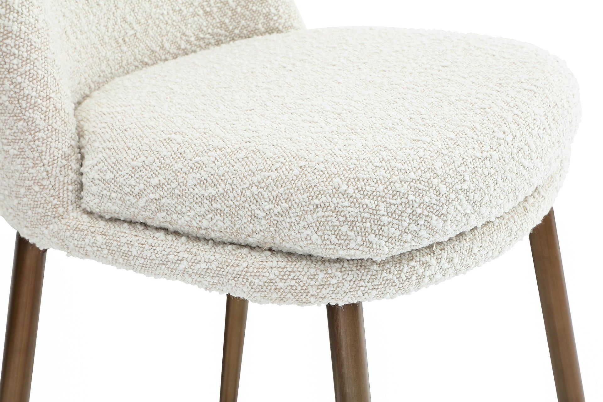Wyatt Upholstered Counter Stool in Ricotta Boucle and Bronze Metal - What A Room