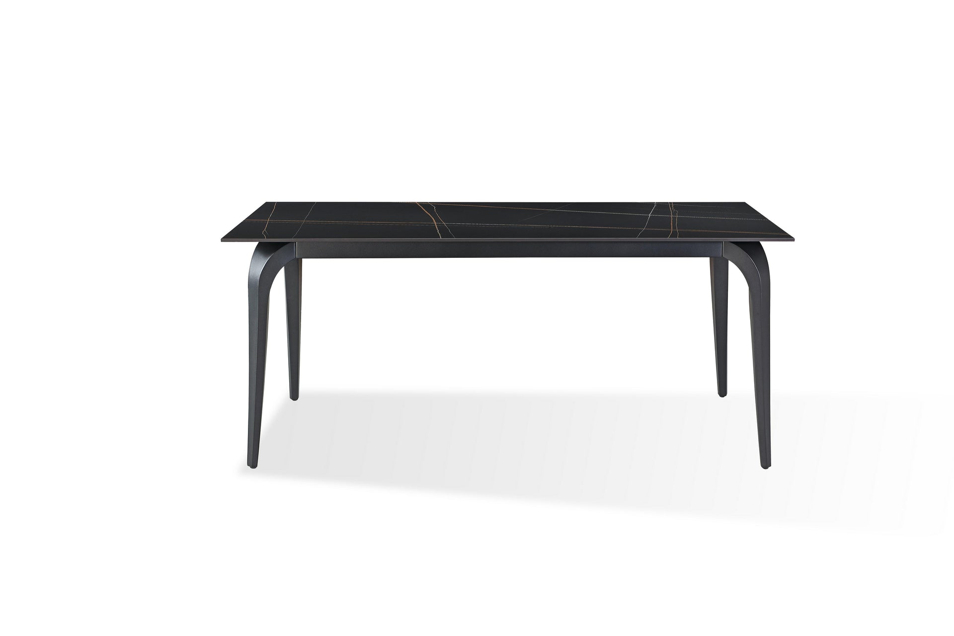 Nicoya Stone Top Rectangular Dining Table in Black Stone and Black Metal - What A Room