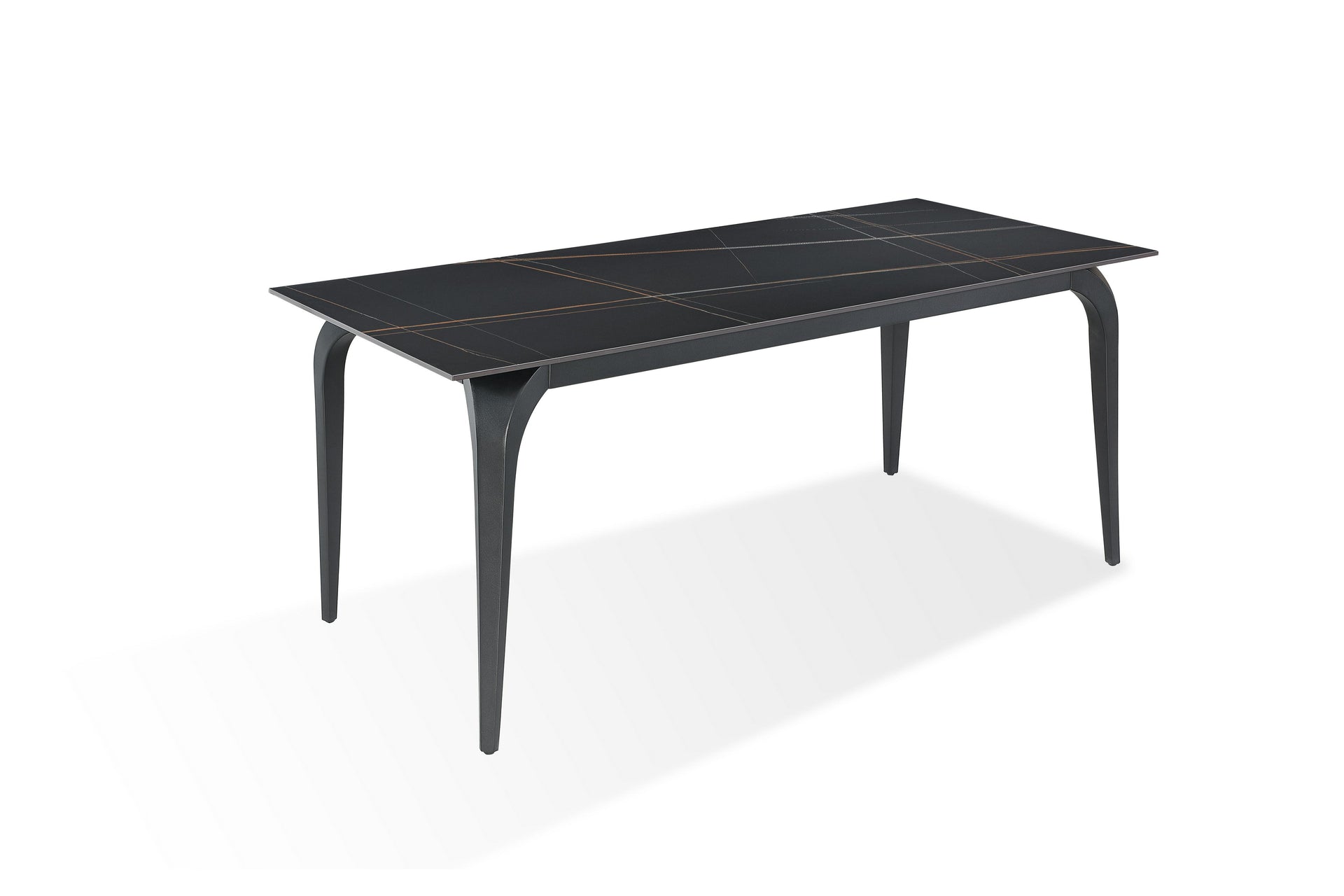Nicoya Stone Top Rectangular Dining Table in Black Stone and Black Metal - What A Room