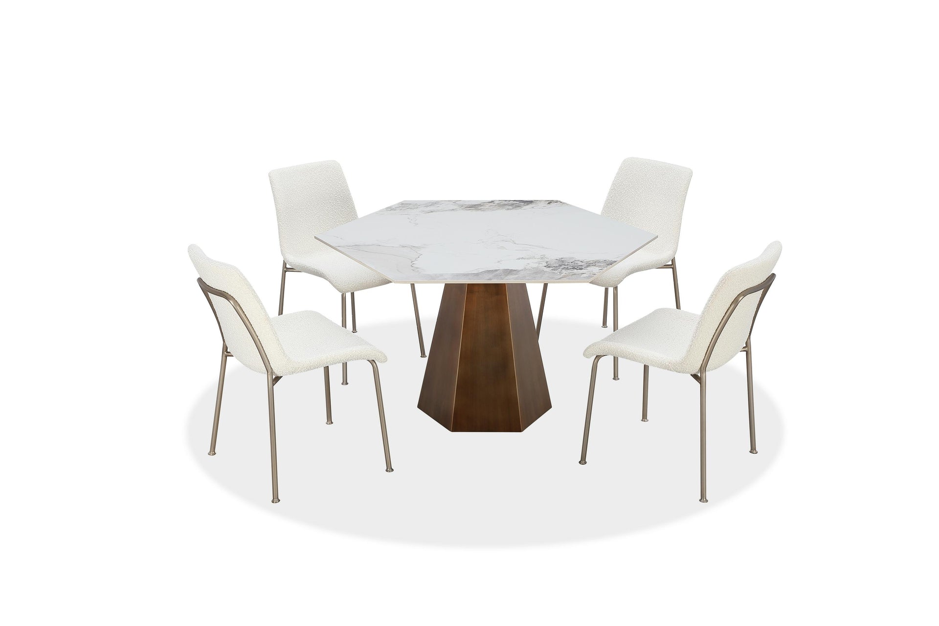 Balos Stone Top Hexagonal Dining Table in Chanelle and Bronze - What A Room