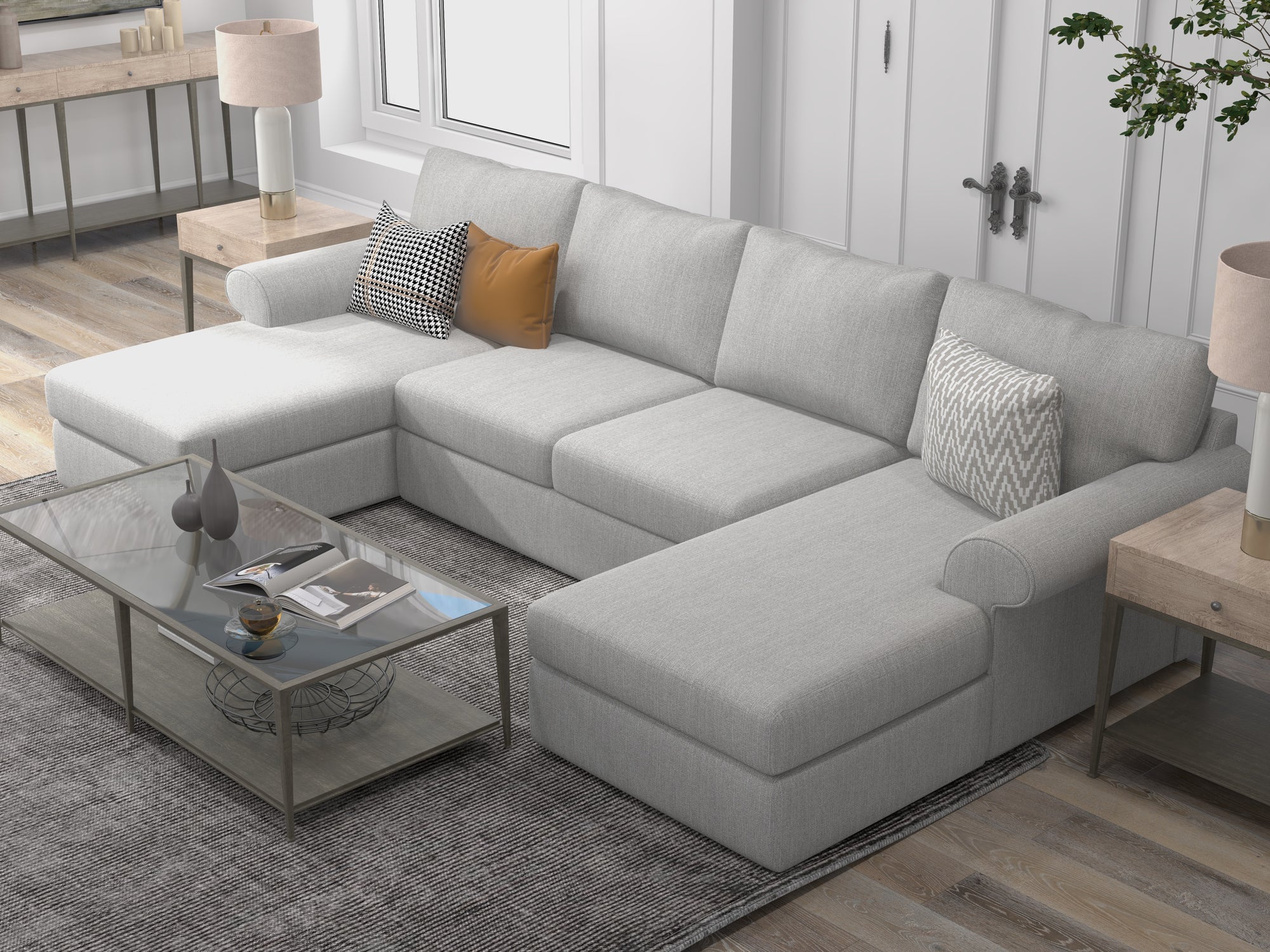 Anna Roll Arm Double Chaise U Sectional - What A Room