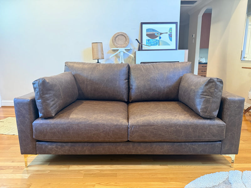 Clearance - Custom- Genuine Leather- Sofa 73'' x 40'' with 5'' gold legs