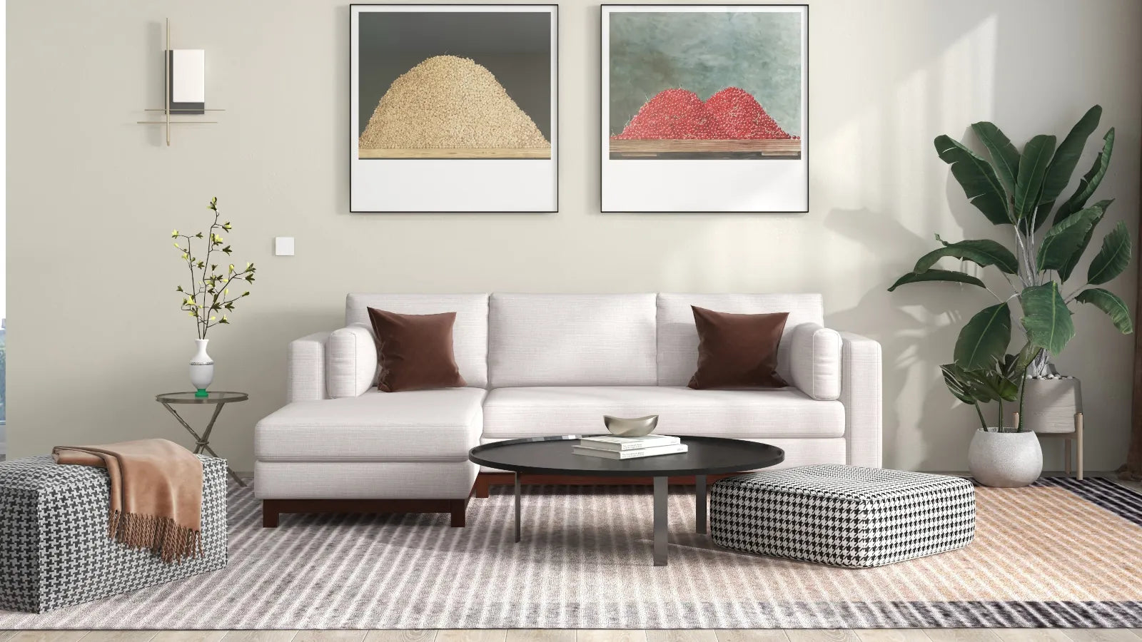 Florida Minimalist Custom Sectional Sofa with Chaise & Bench Cushion