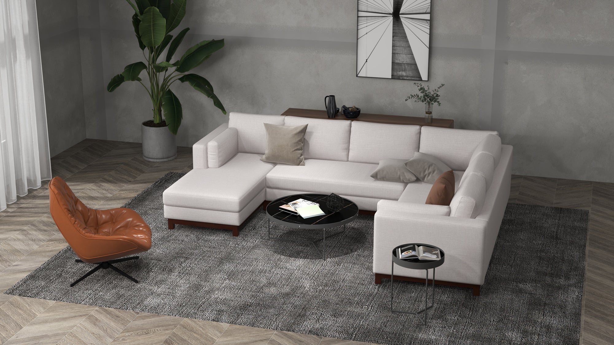Florida Minimalist Large U Shape Sectional Sofa & Customizable Chaise
