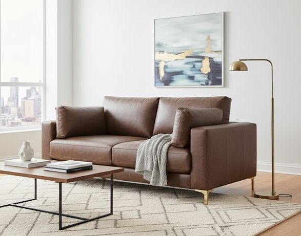 Clearance - Custom- Genuine Leather- Sofa 73'' x 40'' with 5'' gold legs