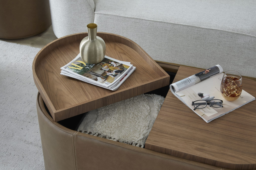 Yeal Leather Upholstered Storage Coffee Table with Wooden Tray Top and Casters - What A Room