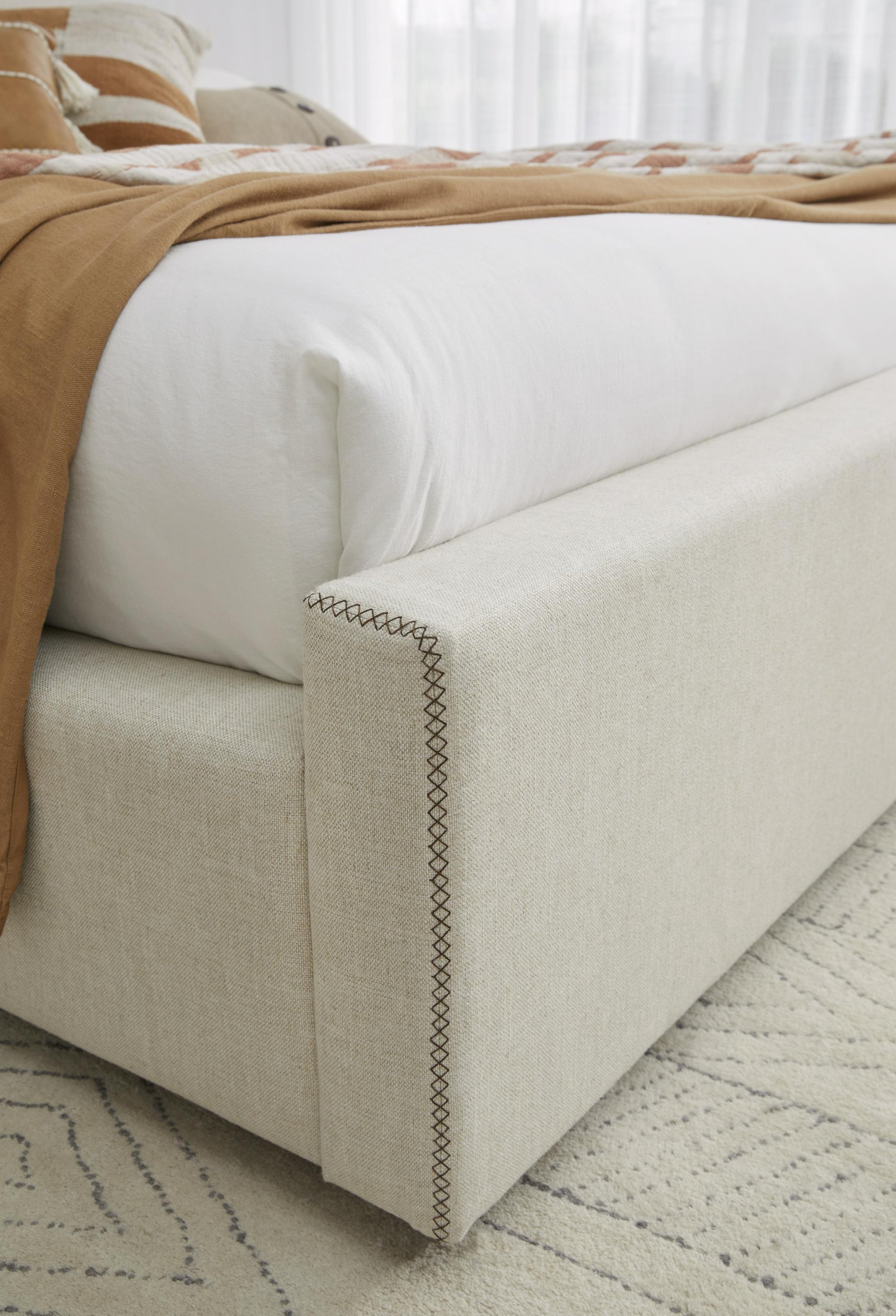 Louis Upholstered Platform Bed in Natural Linen - What A Room