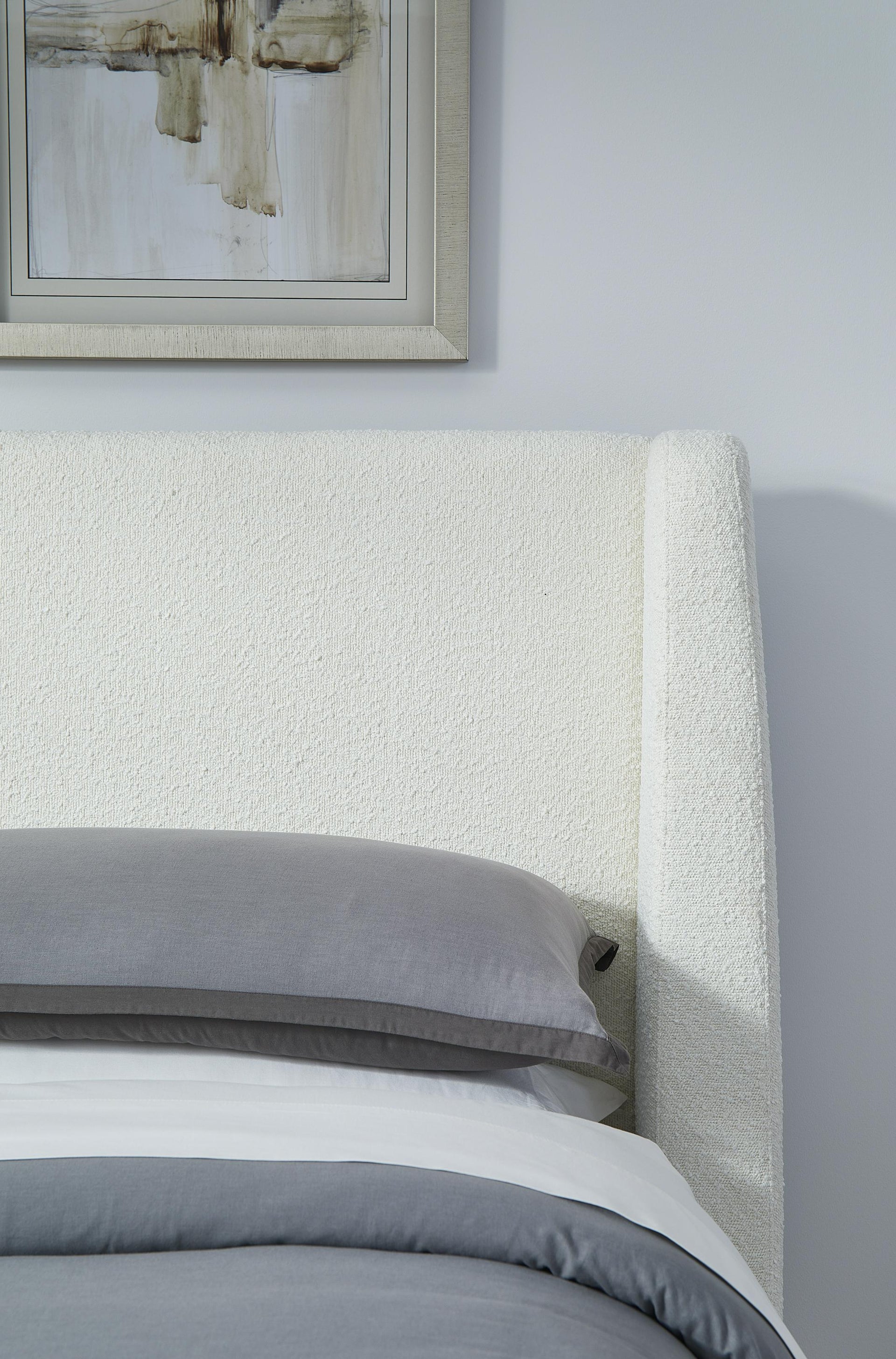 Presley Upholstered Wingback Platform Bed in Cottage Cheese Boucle - What A Room